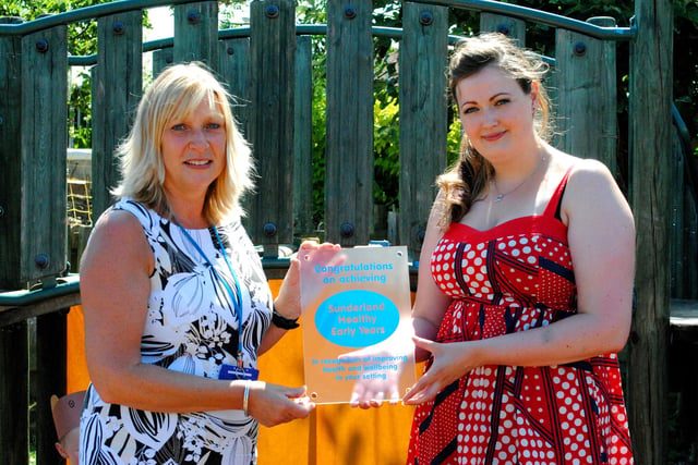 Head teacher Judy Donnelly and Sunderland Council worker Elouise Robinson were at Pennywell Early Years Centre 9 years ago. A Teddy Bear's Picnic Day was being held to celebrate the school being given a Healthy Eating Award.