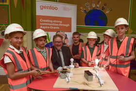 Gentoo Chief Executive Officer Nigel Wilson with pupils at the careers day at Grange Park Primary School, Swan Street, Sunderland.