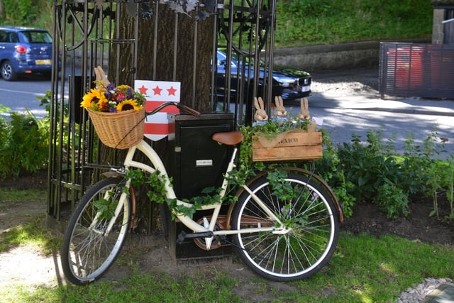 Imaginative use has been made of this lovely old bicycle in Washington's Britain in Bloom effort.
