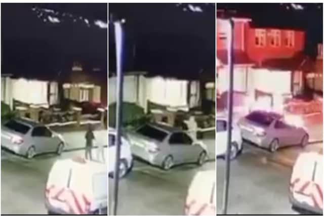 CCTV footage shows the pair set the car alight