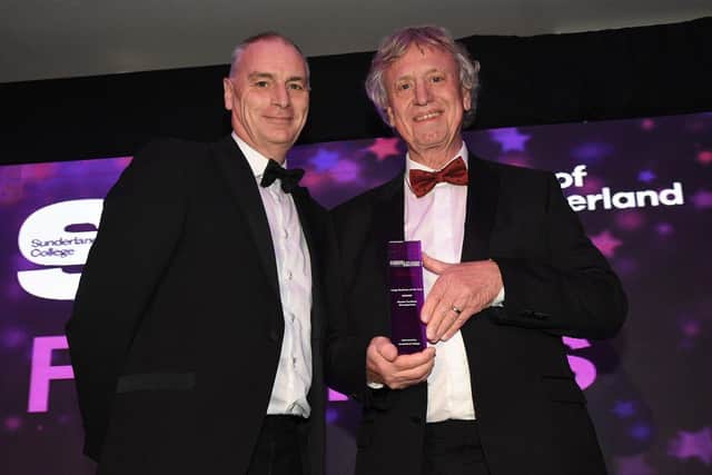 Rob Lawson, Chair of the Board of Governors at Sunderland College, presents the Large Business of the Year trophy to Maxim Facilities Management at last year's business awards.