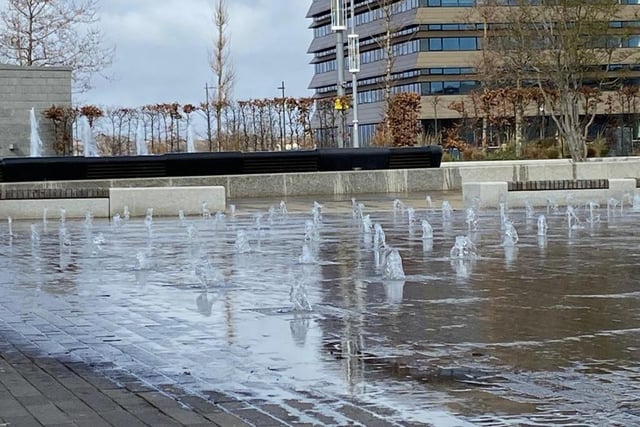 The water fountain at Keel Square in Sunderland city centre.