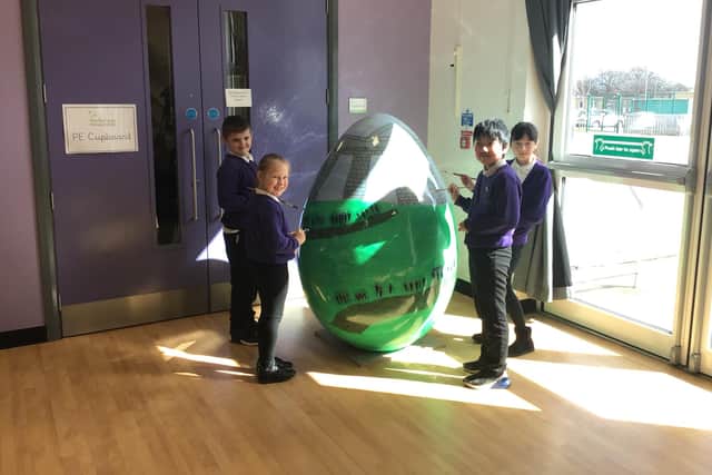 Children at Marlborough Primary School with their Giant Egg.