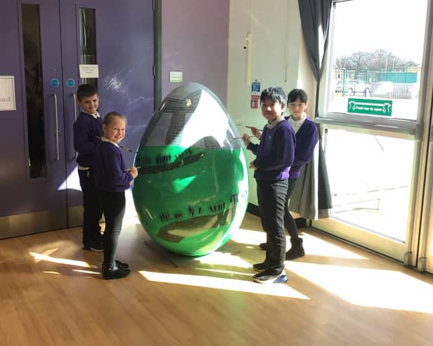 Children at Marlborough Primary School with their Giant Egg.