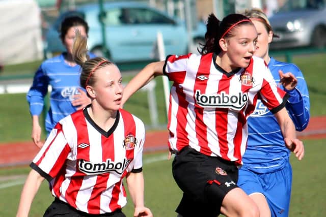 Former Sunderland star Beth Mead has gone on to big things with England and Arsenal. Here, she is pictured playing for the Black Cats with Keira Ramshaw.