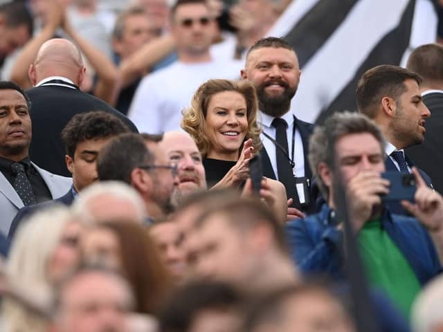 Newcastle United co-owner Amanda Staveley and director Majed al Sorour during the Premier League match between Newcastle United and Nottingham Forest at St. James Park on August 06, 2022 in Newcastle upon Tyne, England. (Photo by Stu Forster/Getty Images)