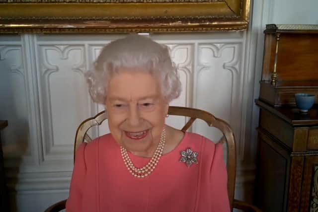 The Queen speaking via video call with the four health officials leading the deployment of the Covid-19 vaccine in England. Picture: Buckingham Palace/PA Wire.