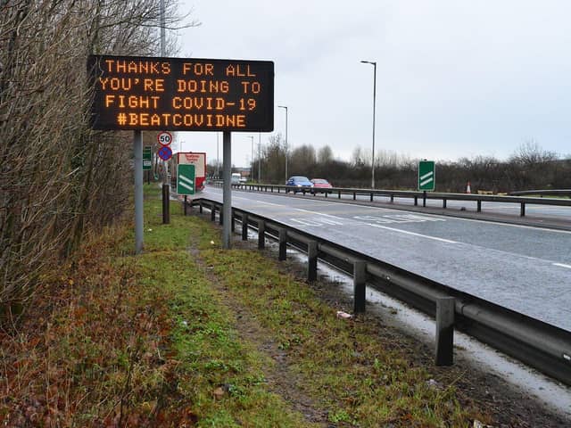 A Covid testing sign A1232, Sunderland. Picture by Frank Reid