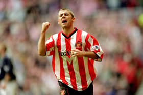 16 Sep 2000:  Kevin Phillips of Sunderland celebrates during the FA Carling Premiership match against Derby County at the Stadium of Light in Sunderland, England.  Sunderland won the match 2-1. \ Mandatory Credit: Tom Shaw /Allsport