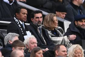 Saudi Golf CEO Majed AlSorour, Newcastle United chairman Yasir Al-Rumayyan and co-owner Amanda Staveley at St James's Park this month.