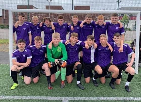 Will Cain (pictured top row second in from the right) and his Dyke House Academy Year 11 team-mates before beating the teachers on penalties on the final day.