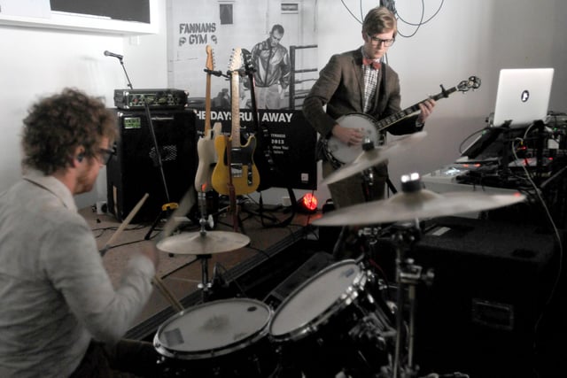 London band Public Service Broadcast playing at Pop Recs as part of Record Store Day 9 years ago.