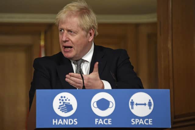 Prime Minister Boris Johnson during a media briefing in Downing Street.