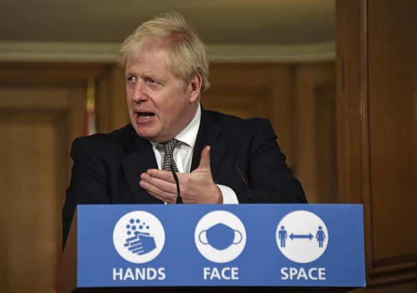 Prime Minister Boris Johnson during a media briefing in Downing Street.
