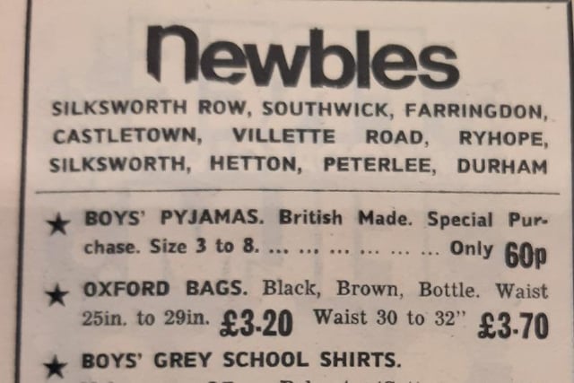 It would have been a nightmare to get your football-loving children to sleep on Cup Final Eve. But at least they could go to bed in a set of new 60 pence pyjamas from Newbles which had stores in numerous areas of Wearside.