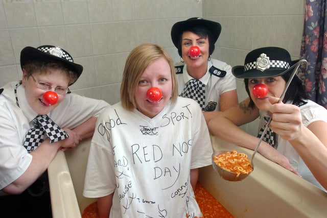 Adele Taylor was given a bath of beans to sit in during her Comic Relief fundraiser in the Jubilee Nursing Home in 2009.