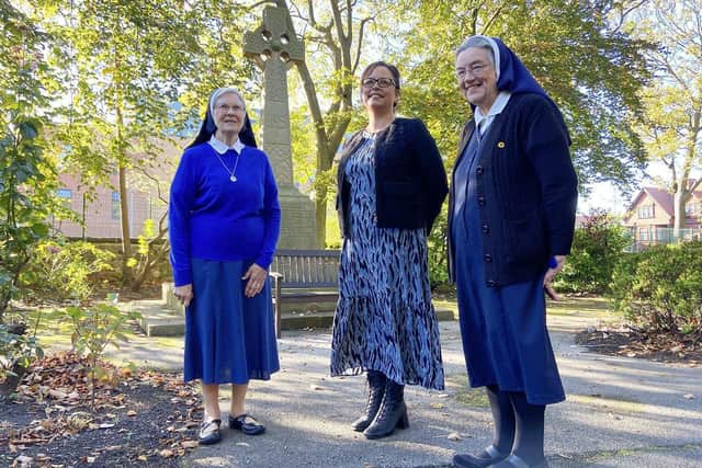From left, Sr Adrienne Reverend Mother, Michelle Daurat convent general manager and Sr Francis. In the garden at Oaklea Convent. Picture by Frank Reid.