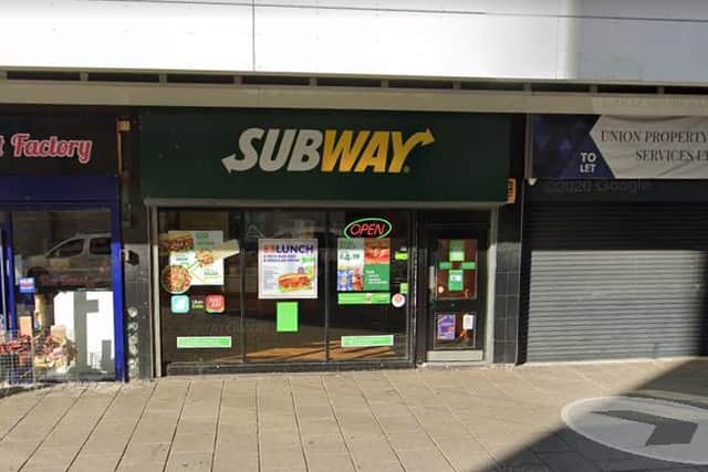 Subway on Union Street was judged to have a four star hygiene rating.