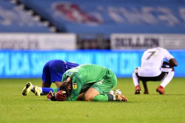 David Marshall of Wigan Athletic looks dejected after the Sky Bet Championship match between Wigan Athletic and Fulham.