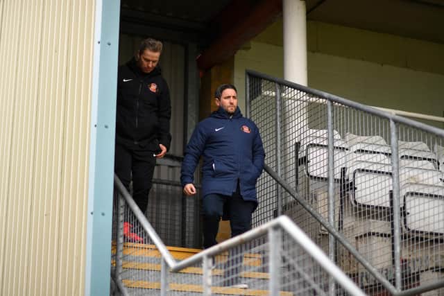 Lee Johnson, head coach of Sunderland, looks on ahead of the Sky Bet League One match between Bristol Rovers and Sunderland at the Memorial Stadium on March 27.