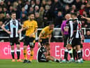 Ryan Fraser of Newcastle United reacts after picking up an injury against Wolverhampton Wanderers last month.