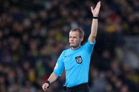 NORWICH, ENGLAND - JANUARY 08: Referee Gavin Ward during the Emirates FA Cup Third Round match between Norwich City and Blackburn Rovers at Carrow Road on January 08, 2023 in Norwich, England. (Photo by Stephen Pond/Getty Images)