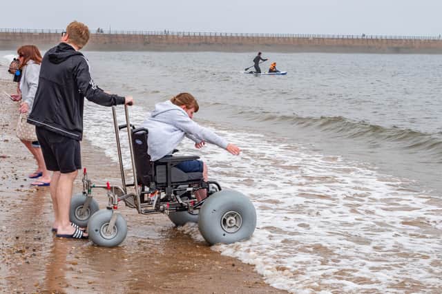 An example of the type of beach wheelchairs offered by Beach Access North East.