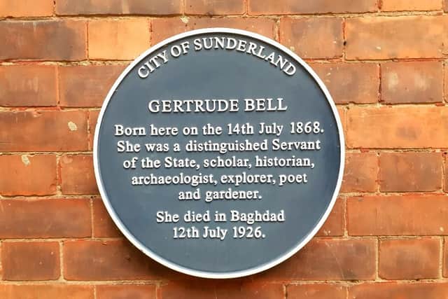 This plaque is mounted in the grounds of Dame Margaret Hall, Gertrude Bell's childhood home in Washington.