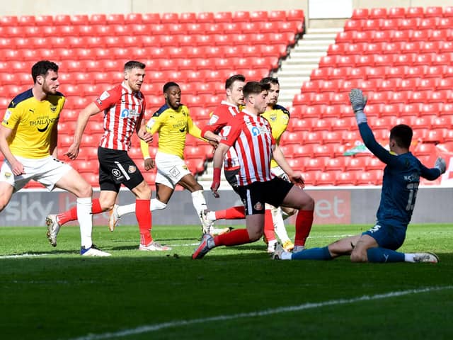 Lynden Gooch scores in the Good Friday win over Oxford United