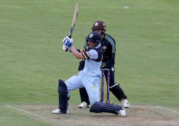 Scott Borthwick (L) of Durham in action during the Royal London Cup Semi Final between Durham and Surrey at Emirates Riverside on August 17, 2021 in Chester-le-Street, England. (Photo by Nigel Roddis/Getty Images)