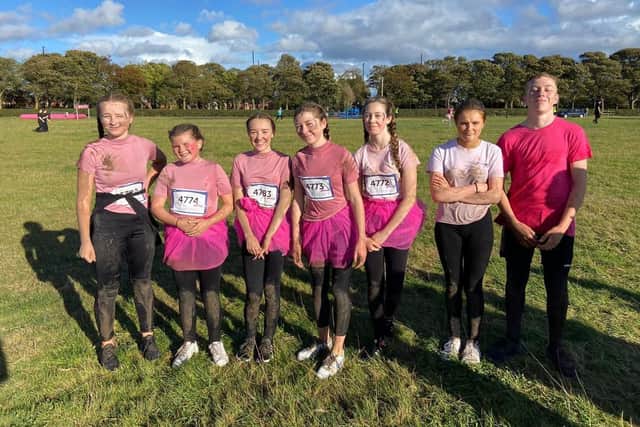 Students from Monkwearmouth Academy have taken part in a Pretty Muddy event in Newcastle in memory of PE teacher Liz Graham who sadly died from breast cancer. (Left to right) pupils Lexi Conlon, Charlie Walker, Nia Watson, Olivia Maxfield, Chloe Phipps, Lily Swalwell, Archie Cattenach.