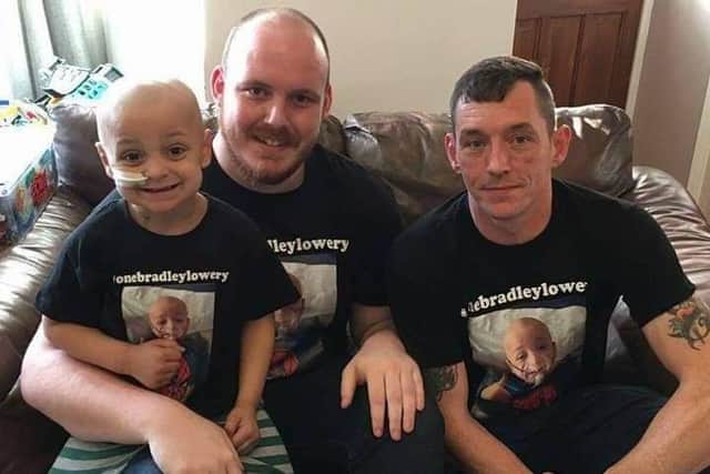 Jack Murray (left) with Bradley Lowery and Andy McCracken - the duo who came up with the "one Bradley Lowery" chant.