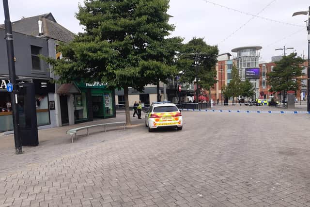 Police in Park Lane, Sunderland, following an alleged glass bottle attack on July 16.