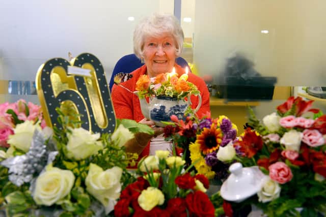 Chairperson Gloria Broad of Sunderland Floral Art Club 60 years celebration.