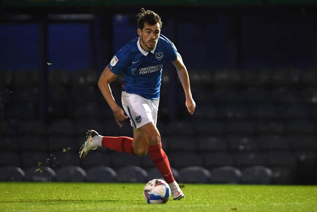 John Marquis of Portsmouth in action during the Sky Bet League One match between Portsmouth and Northampton Town at Fratton Park on October 27, 2020.