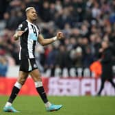 Joelinton of Newcastle United celebrates their sides victory after the Premier League match between Newcastle United and Aston Villa at St. James Park on February 13, 2022 in Newcastle upon Tyne, England. (Photo by George Wood/Getty Images)