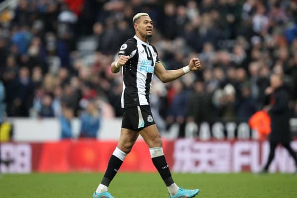 Joelinton of Newcastle United celebrates their sides victory after the Premier League match between Newcastle United and Aston Villa at St. James Park on February 13, 2022 in Newcastle upon Tyne, England. (Photo by George Wood/Getty Images)