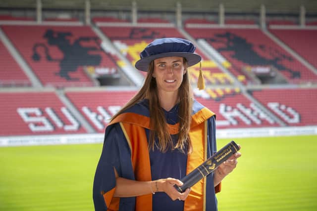 England lioness Jill Scott after receiving her honorary degree from the University of Sunderland. 

Picture: DAVID WOOD