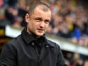 WATFORD, ENGLAND - MARCH 18: Manager of Wigan Athletic, Shaun Maloney looks on during the Sky Bet Championship between Watford and Wigan Athletic at Vicarage Road on March 18, 2023 in Watford, England. (Photo by Tom Dulat/Getty Images)