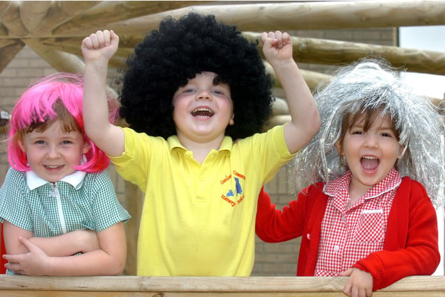 It's a crazy hair day at Oxclose Nursery in 2008 with Caitlin Thornton, Ben Wight and Abigail Lauderdale in the picture.