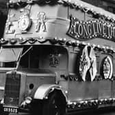 The illuminated Coronation bus in Sunderland.