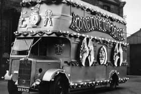 The illuminated Coronation bus in Sunderland.