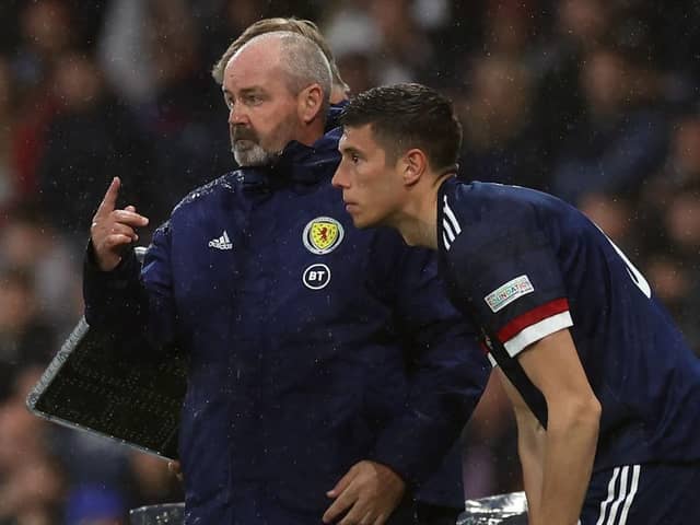 Scotland manager Steve Clarke prepares to give Ross Stewart his debut. (Photo by Ian MacNicol/Getty Images)