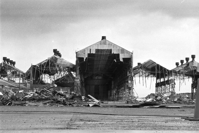 The old car factory at Linwood being demolished in August 1985.