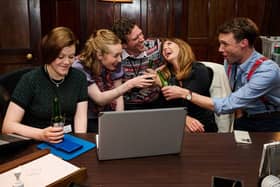 Channel 4's Partygate told the story of the lockdown parties inside No.10 Downing Street during the Covid-19 pandemic. From left, Grace Greenwood (played by Georgie Henley), Alice Lyons (Alice Orr-Ewing), Rory Baskerville (Tom Durant-Pritchard), Annabel D'Acre (Ophelia Lovibond), Josh Fitzmaurice (Hugh Skinner) (Picture: Rob Parfitt/Channel 4)