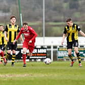 Football action from Longridge Town FC v Hebburn Town.