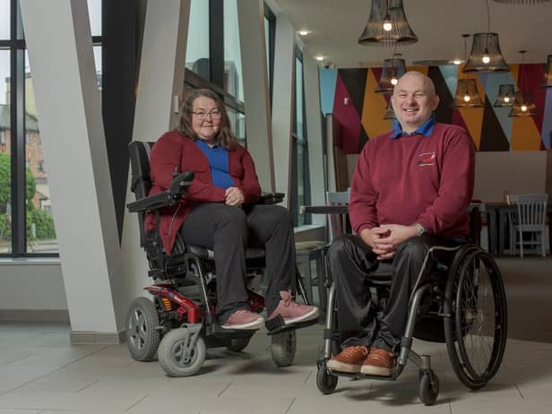 Students Kathryn Barnett and Gary Nicholson have been using art as a form of therapy to help other people with disabilities.

Picture: DAVID WOOD