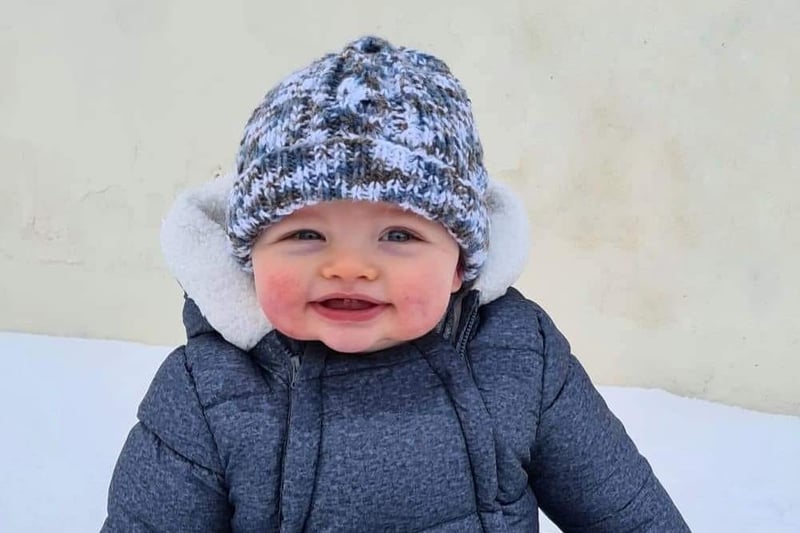 Lyn Thompson sent in this picture of eight-month-old Braxton enjoying his first snow in Seahouses.