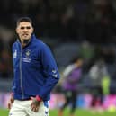 GLASGOW, SCOTLAND - JANUARY 14: Kyle Lafferty of Kilmarnock  warms up prior to the Viaplay Cup Semi-final match between Celtic and Kilmarnock at Hampden Park on January 14, 2023 in Glasgow, Scotland. (Photo by Ian MacNicol/Getty Images)