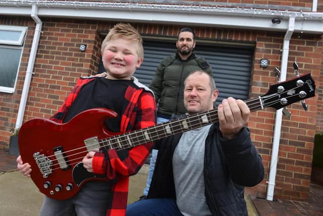 Dave Cook with his nephew William Calvert, eight. Son's of Eden band member Ben Potts (back)